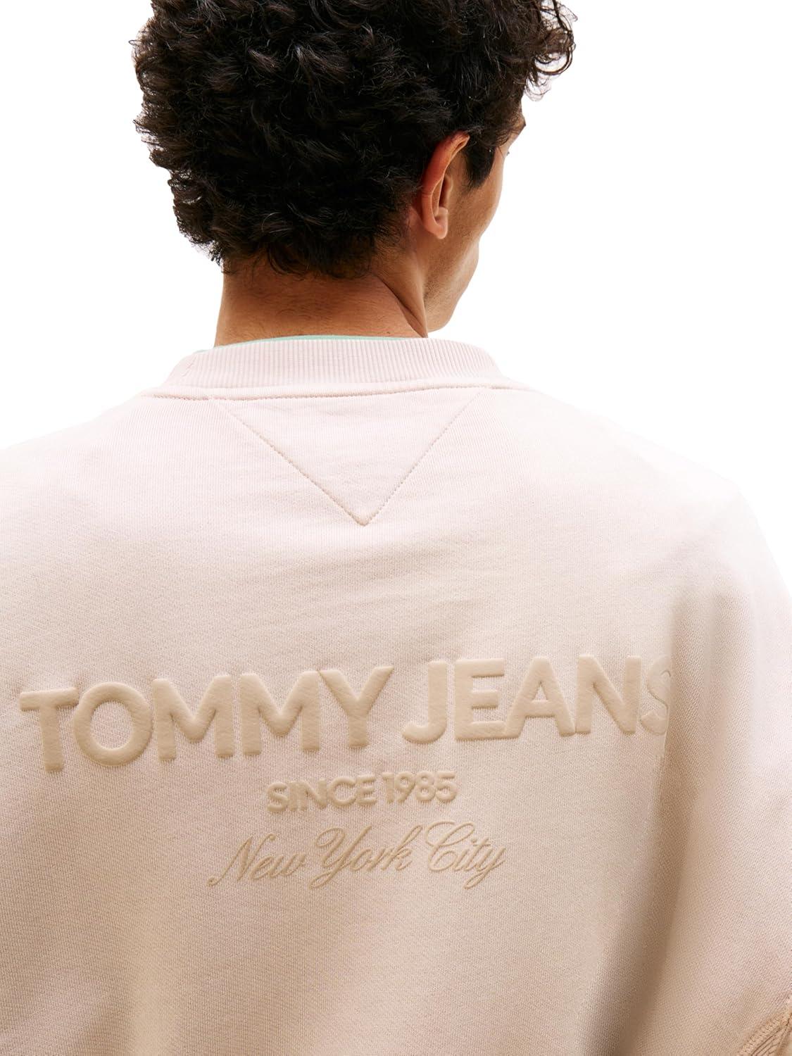 imageTommy Jeans Mens Medium Weight Crewneck Sweatshirt with Embroidered LogoCoastal Taupe
