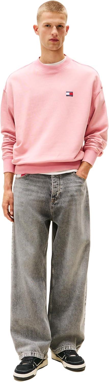 imageTommy Jeans Mens Medium Weight Crewneck Sweatshirt with Embroidered LogoMystic Pink