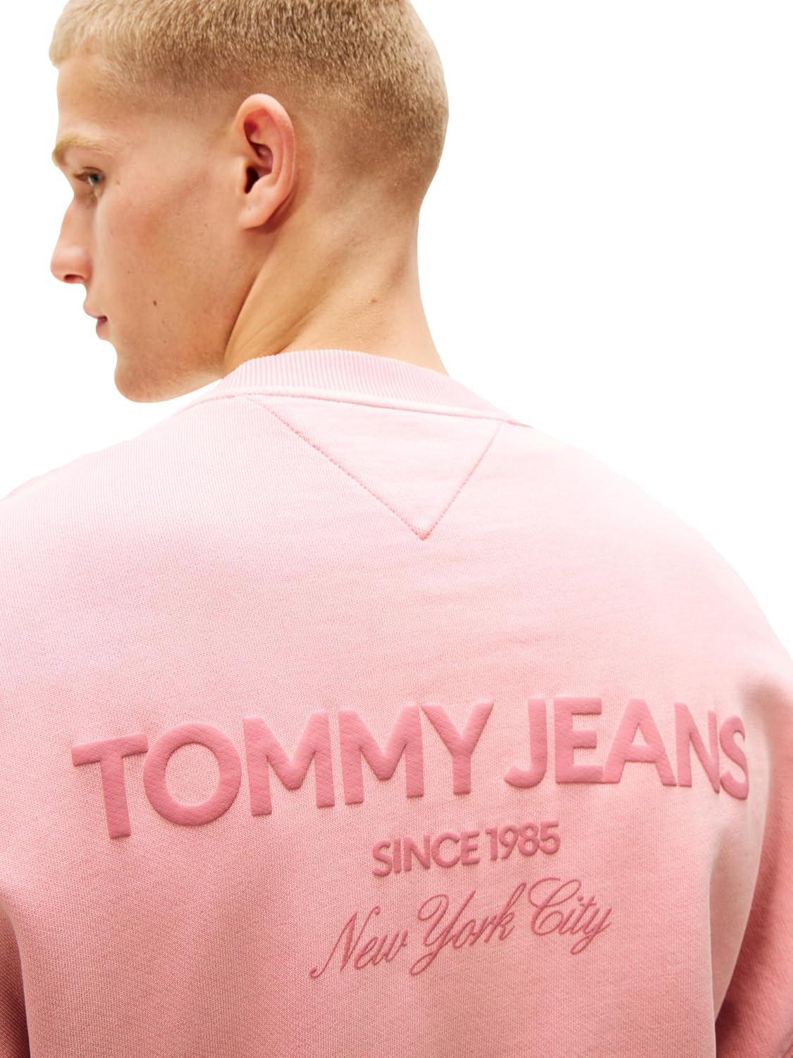 imageTommy Jeans Mens Medium Weight Crewneck Sweatshirt with Embroidered LogoMystic Pink