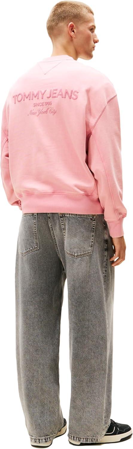 imageTommy Jeans Mens Medium Weight Crewneck Sweatshirt with Embroidered LogoMystic Pink