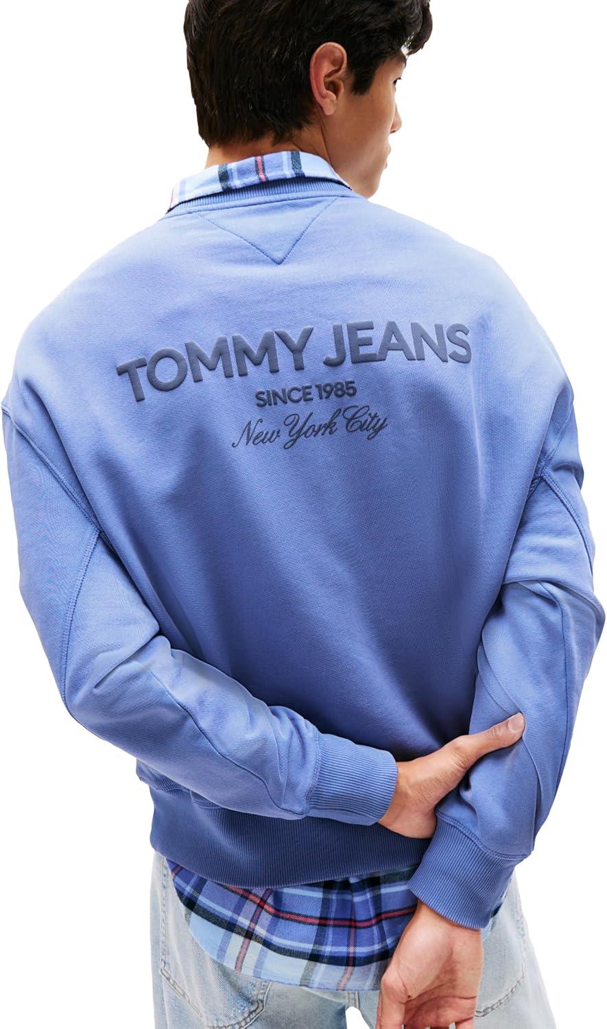 imageTommy Jeans Mens Medium Weight Crewneck Sweatshirt with Embroidered LogoSoft Sapphire
