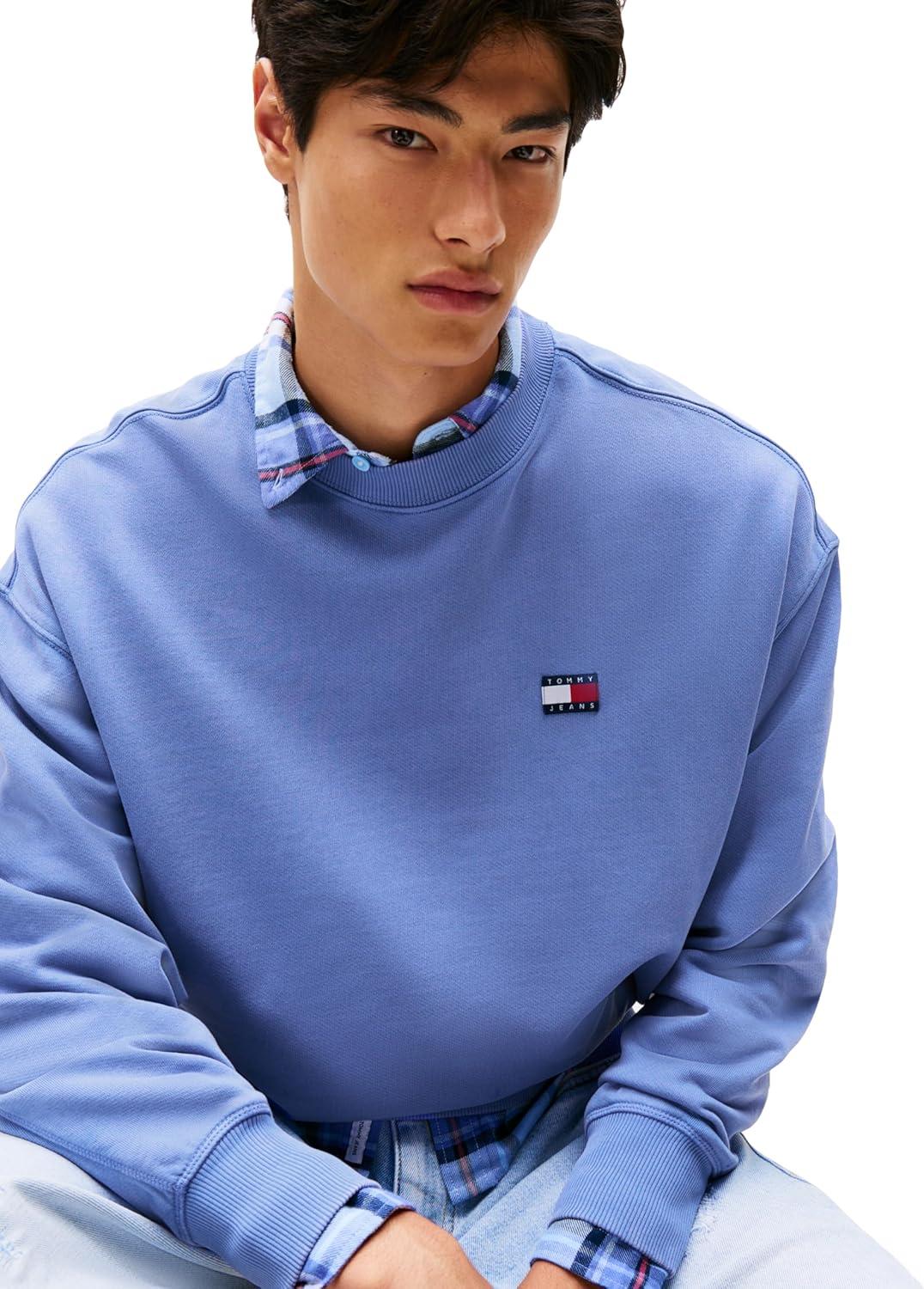 imageTommy Jeans Mens Medium Weight Crewneck Sweatshirt with Embroidered LogoSoft Sapphire