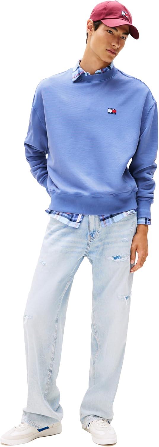 imageTommy Jeans Mens Medium Weight Crewneck Sweatshirt with Embroidered LogoSoft Sapphire
