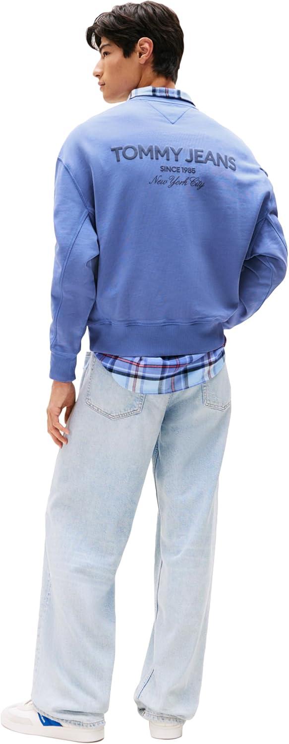 imageTommy Jeans Mens Medium Weight Crewneck Sweatshirt with Embroidered LogoSoft Sapphire