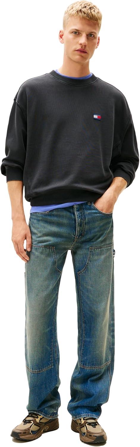 imageTommy Jeans Mens Medium Weight Crewneck Sweatshirt with Embroidered LogoWashed Black