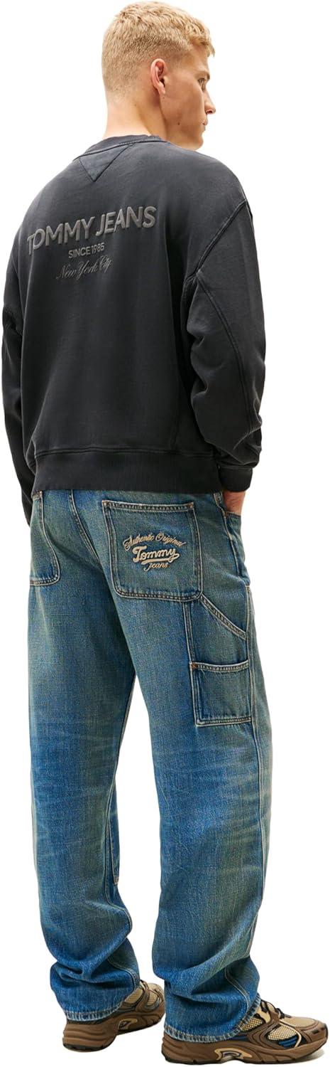 imageTommy Jeans Mens Medium Weight Crewneck Sweatshirt with Embroidered LogoWashed Black
