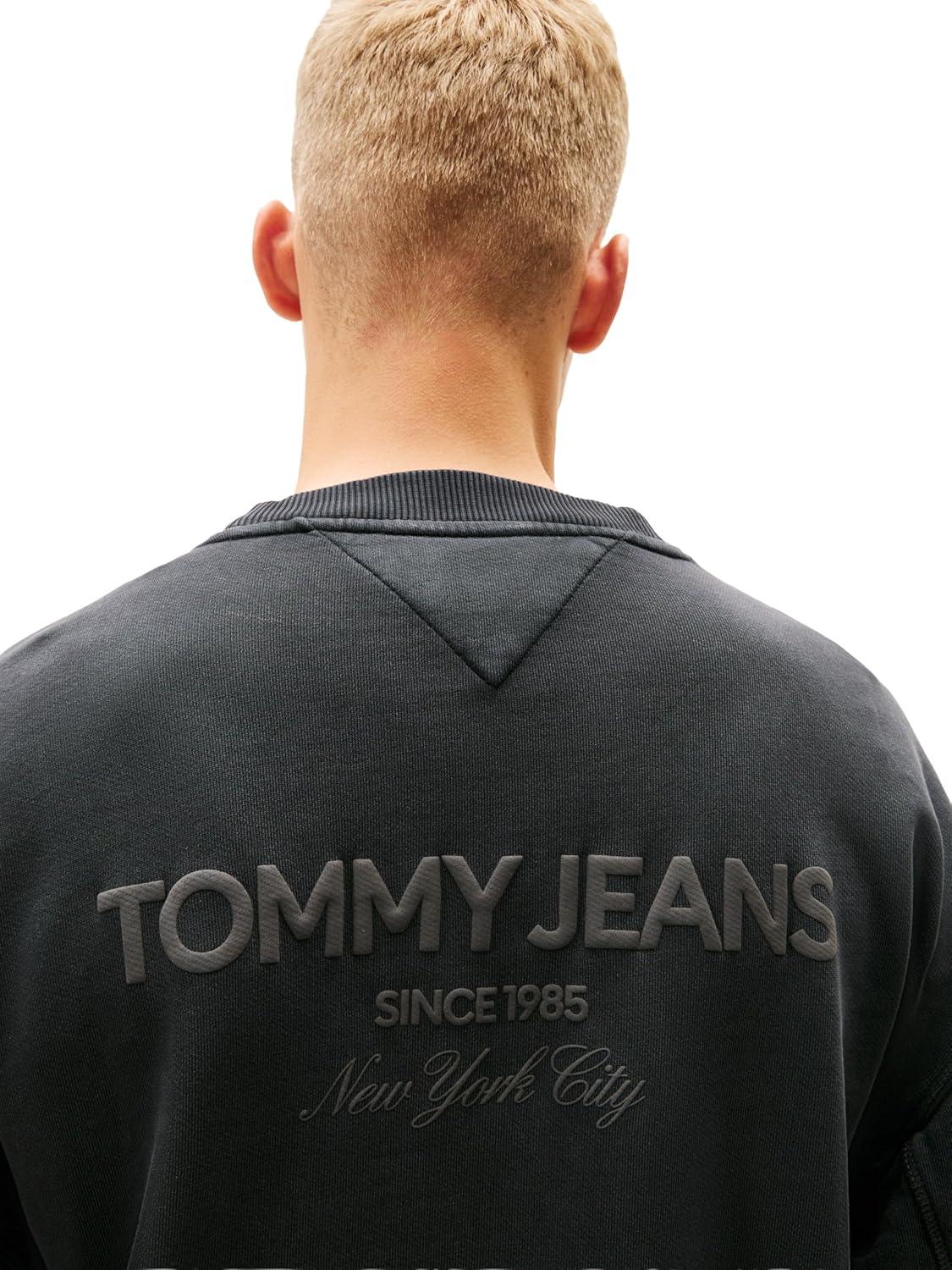 imageTommy Jeans Mens Medium Weight Crewneck Sweatshirt with Embroidered LogoWashed Black
