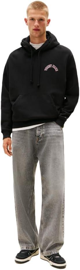 imageTommy Jeans Mens Medium Weight Hoodie Sweatshirt with Printed Back GraphicBlack
