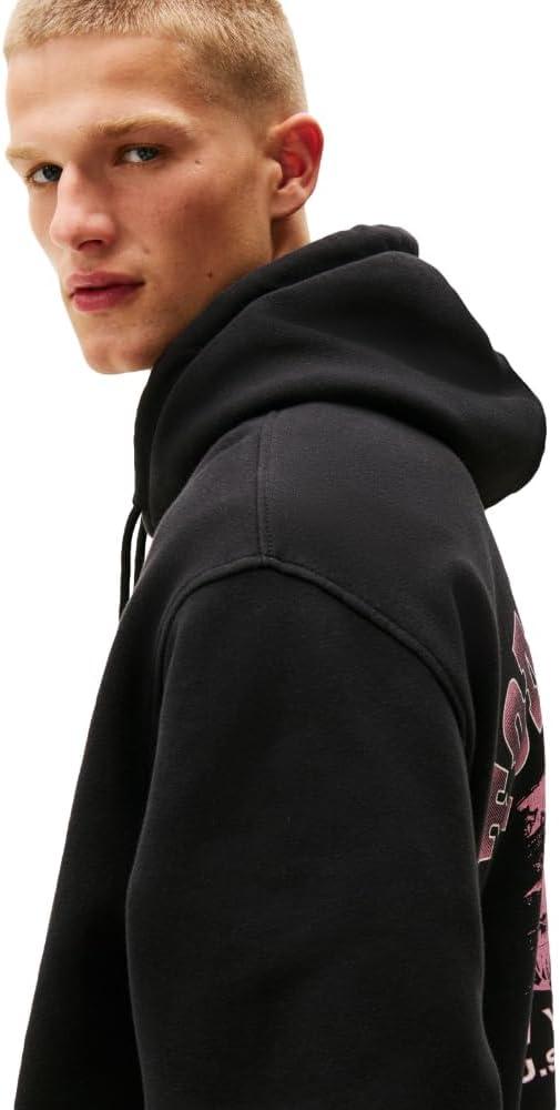 imageTommy Jeans Mens Medium Weight Hoodie Sweatshirt with Printed Back GraphicBlack
