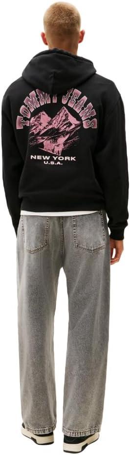 imageTommy Jeans Mens Medium Weight Hoodie Sweatshirt with Printed Back GraphicBlack