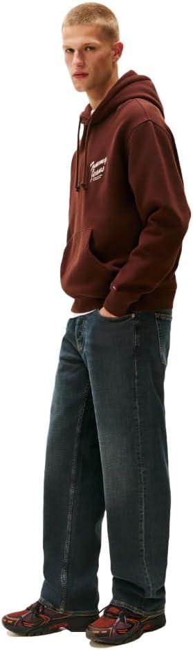 imageTommy Jeans Mens Medium Weight Hoodie Sweatshirt with Printed Back GraphicRich Brown