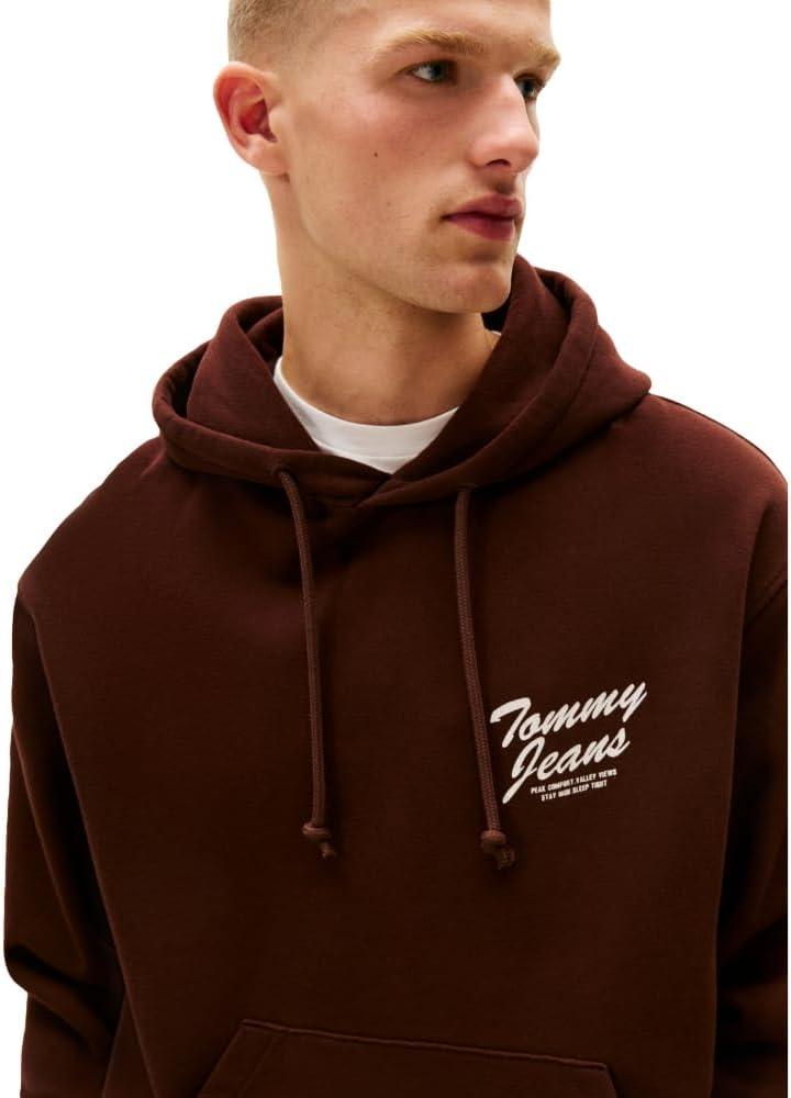 imageTommy Jeans Mens Medium Weight Hoodie Sweatshirt with Printed Back GraphicRich Brown