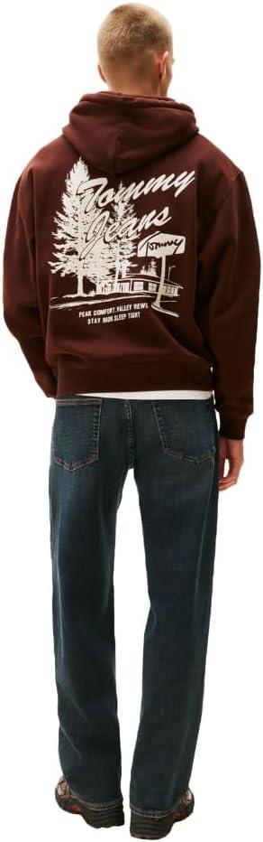 imageTommy Jeans Mens Medium Weight Hoodie Sweatshirt with Printed Back GraphicRich Brown