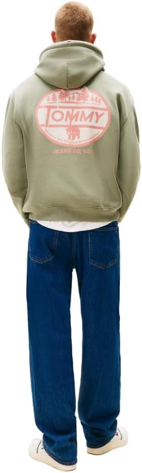 imageTommy Jeans Mens Medium Weight Hoodie Sweatshirt with Printed Back GraphicUtility Sage