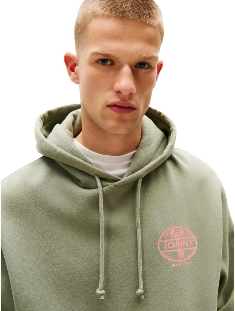 imageTommy Jeans Mens Medium Weight Hoodie Sweatshirt with Printed Back GraphicUtility Sage