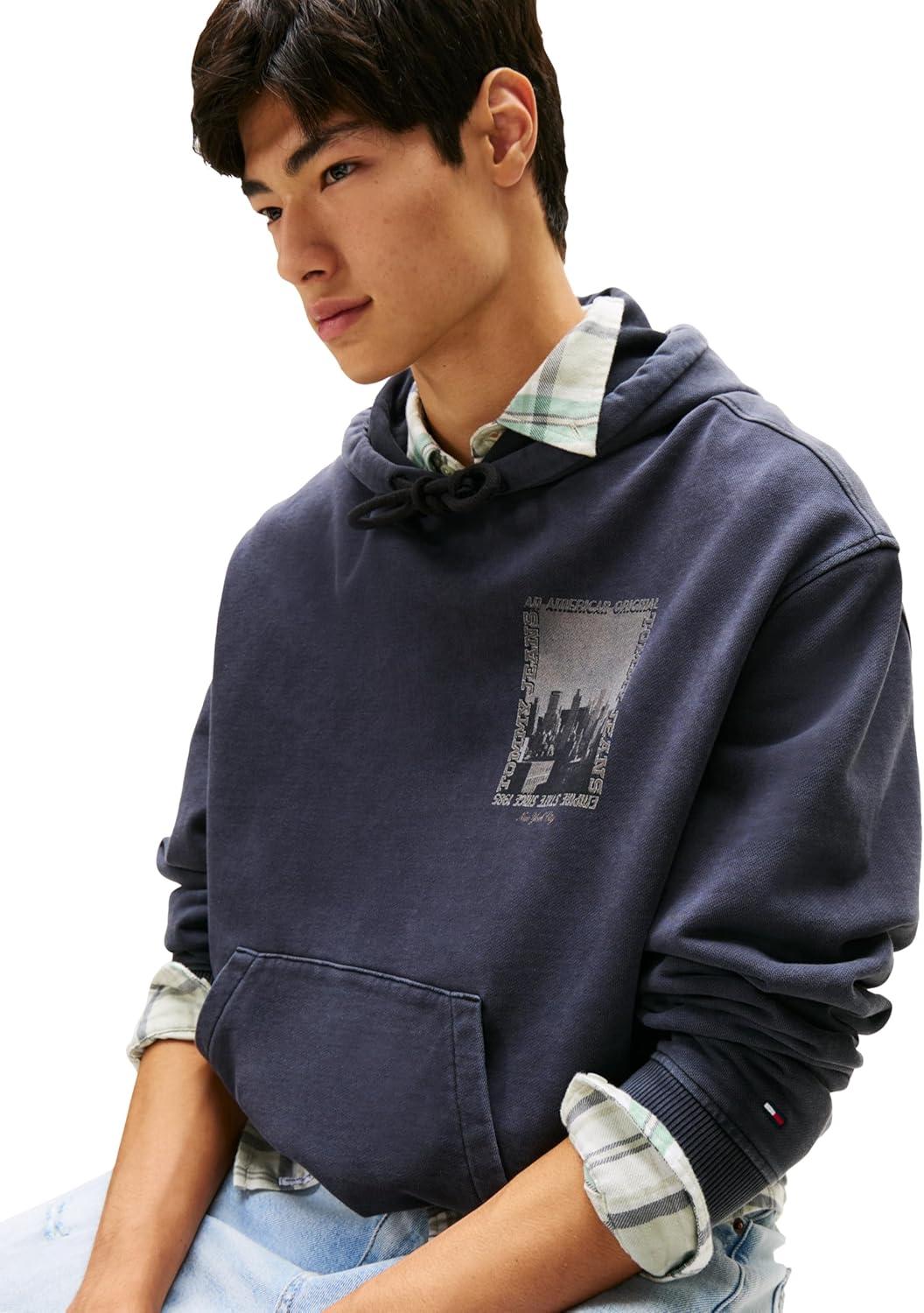 imageTommy Jeans Mens Medium Weight Hoodie Sweatshirt with Printed Photo GraphicBlack