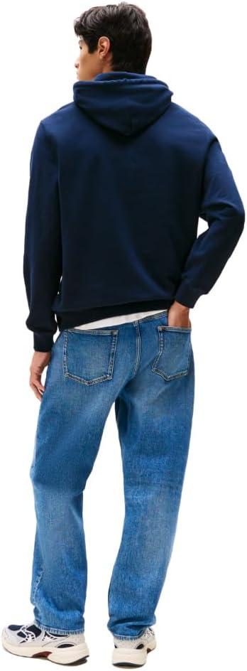 imageTommy Jeans Mens Medium Weight Hoodie Sweatshirt with Printed TwoTone LogoDark Night Navy