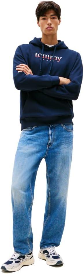 imageTommy Jeans Mens Medium Weight Hoodie Sweatshirt with Printed TwoTone LogoDark Night Navy