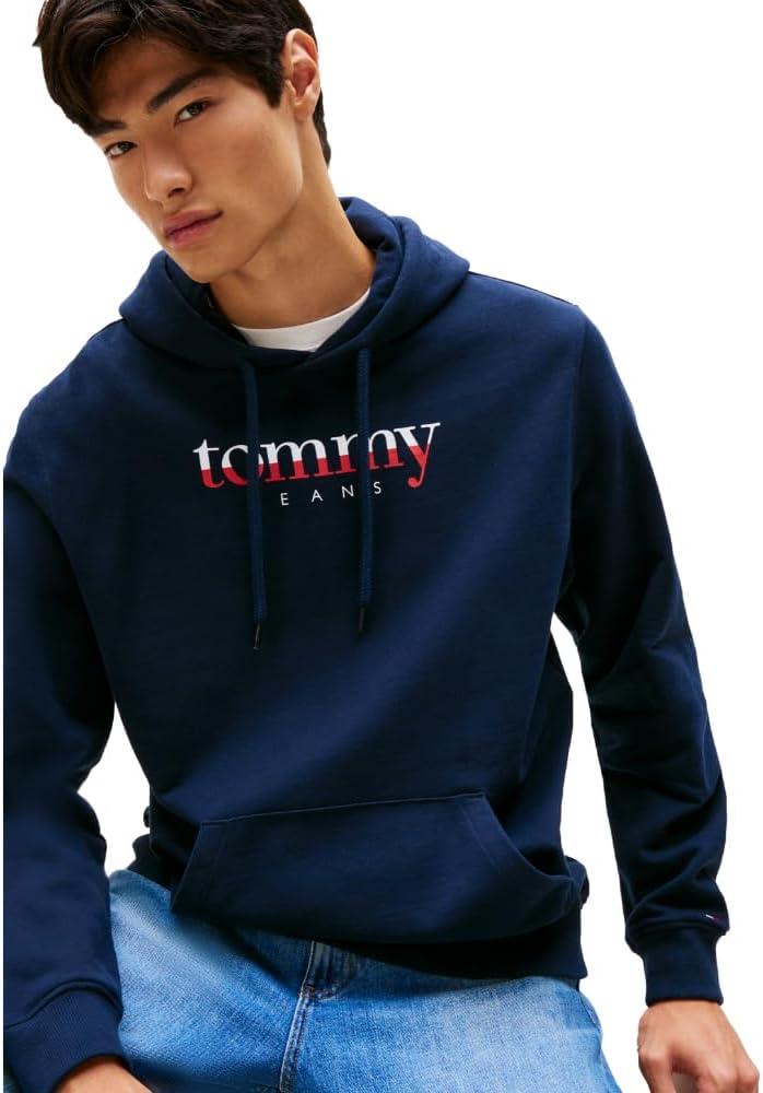 imageTommy Jeans Mens Medium Weight Hoodie Sweatshirt with Printed TwoTone LogoDark Night Navy