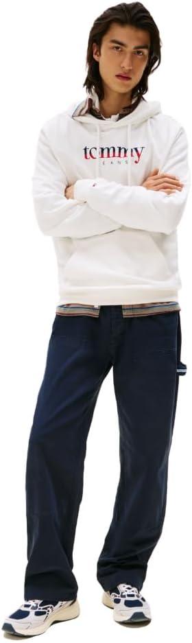 imageTommy Jeans Mens Medium Weight Hoodie Sweatshirt with Printed TwoTone LogoEcru