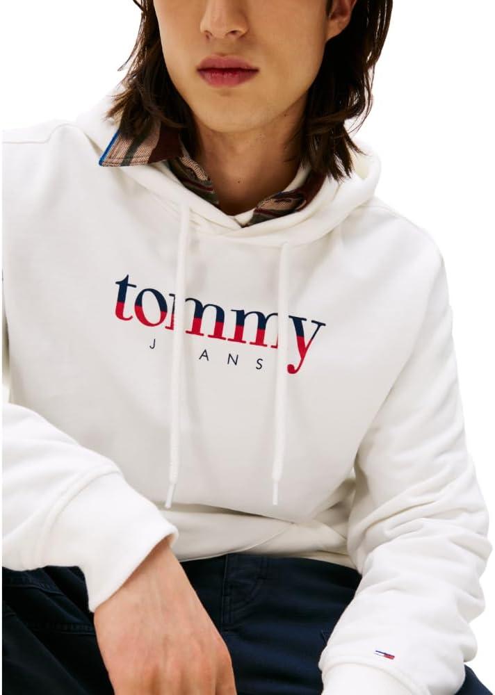 imageTommy Jeans Mens Medium Weight Hoodie Sweatshirt with Printed TwoTone LogoEcru