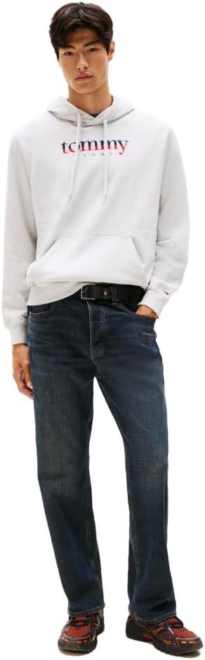 imageTommy Jeans Mens Medium Weight Hoodie Sweatshirt with Printed TwoTone LogoLight Grey Heather