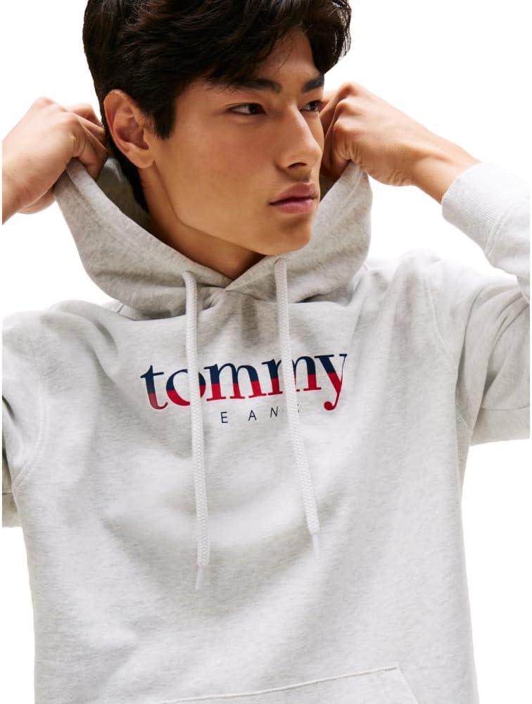 imageTommy Jeans Mens Medium Weight Hoodie Sweatshirt with Printed TwoTone LogoLight Grey Heather