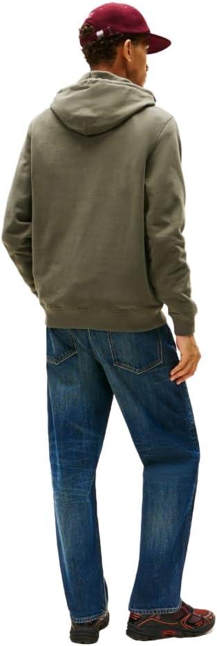 imageTommy Jeans Mens Medium Weight Hoodie Sweatshirt with Printed TwoTone LogoPewter Green