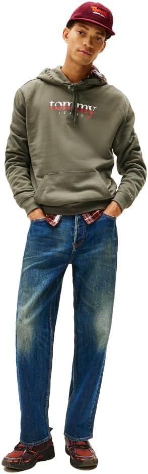 imageTommy Jeans Mens Medium Weight Hoodie Sweatshirt with Printed TwoTone LogoPewter Green