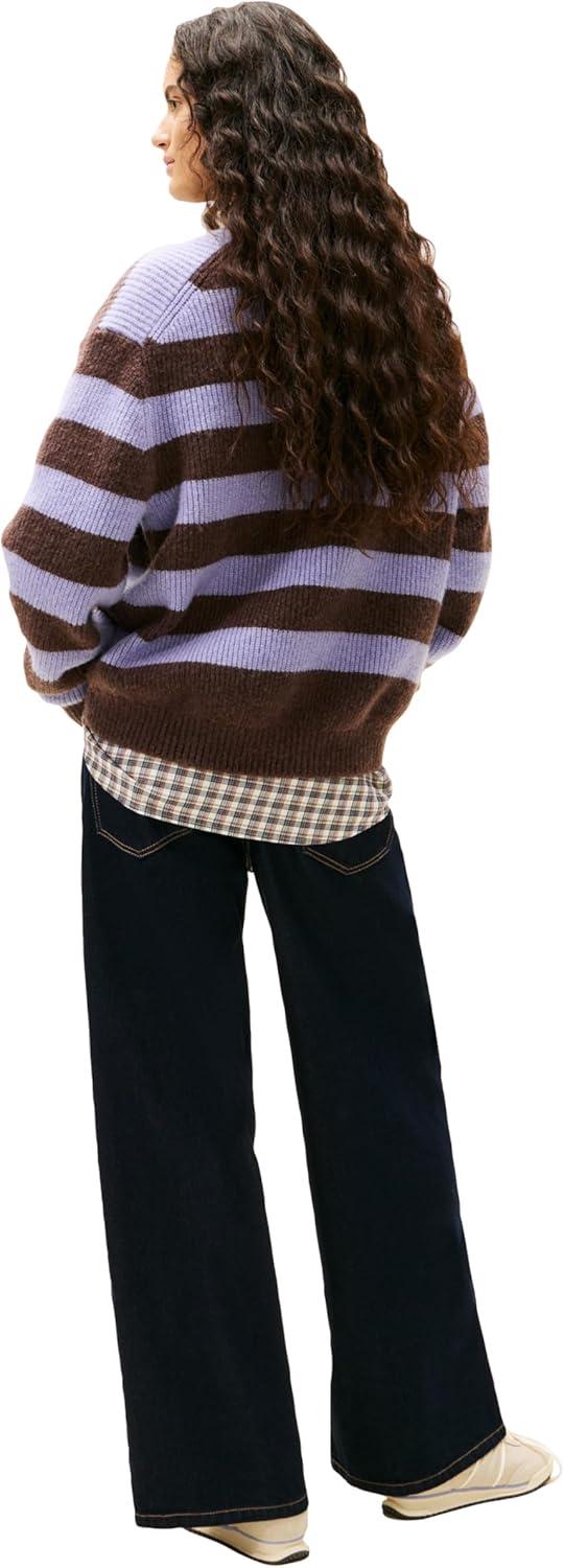 imageTommy Jeans Womens Medium Weight Wool Blend Mock Neck Sweater with Embroidered LogoPeriwinkle Dusk Stripe