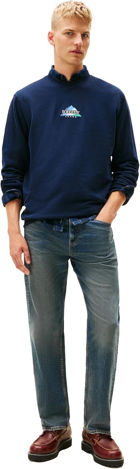 imageTommy Jeans mens Medium Weight Crewneck Sweatshirt With Embroidered Archival LogoDark Night Navy