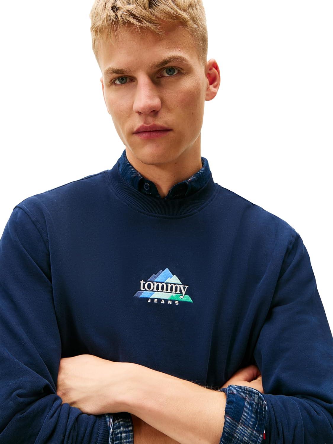 imageTommy Jeans mens Medium Weight Crewneck Sweatshirt With Embroidered Archival LogoDark Night Navy