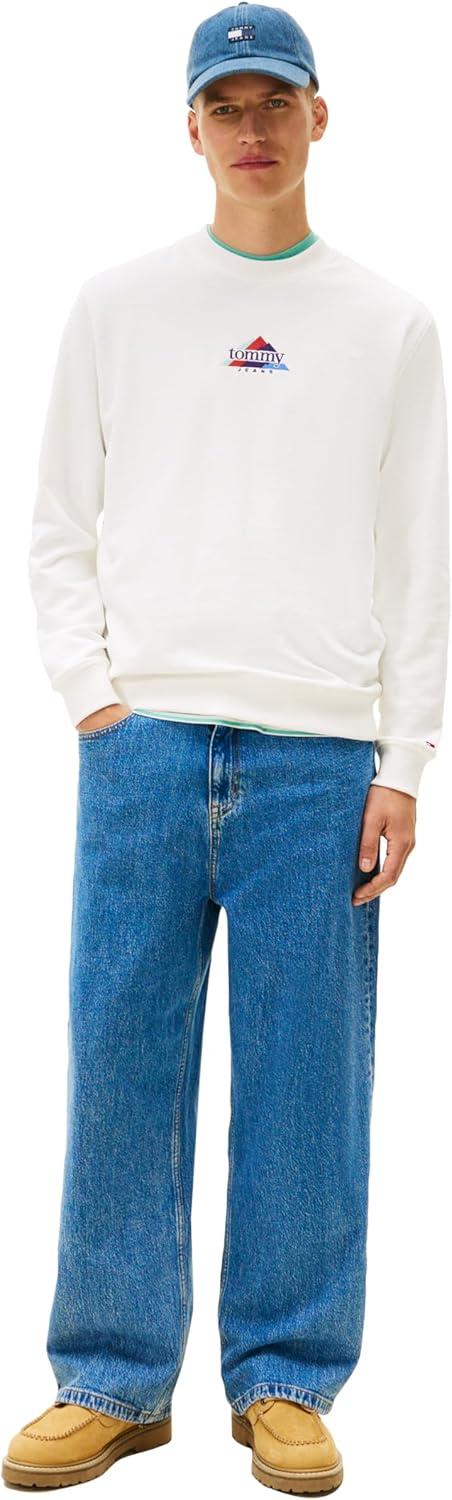imageTommy Jeans mens Medium Weight Crewneck Sweatshirt With Embroidered Archival LogoEcru