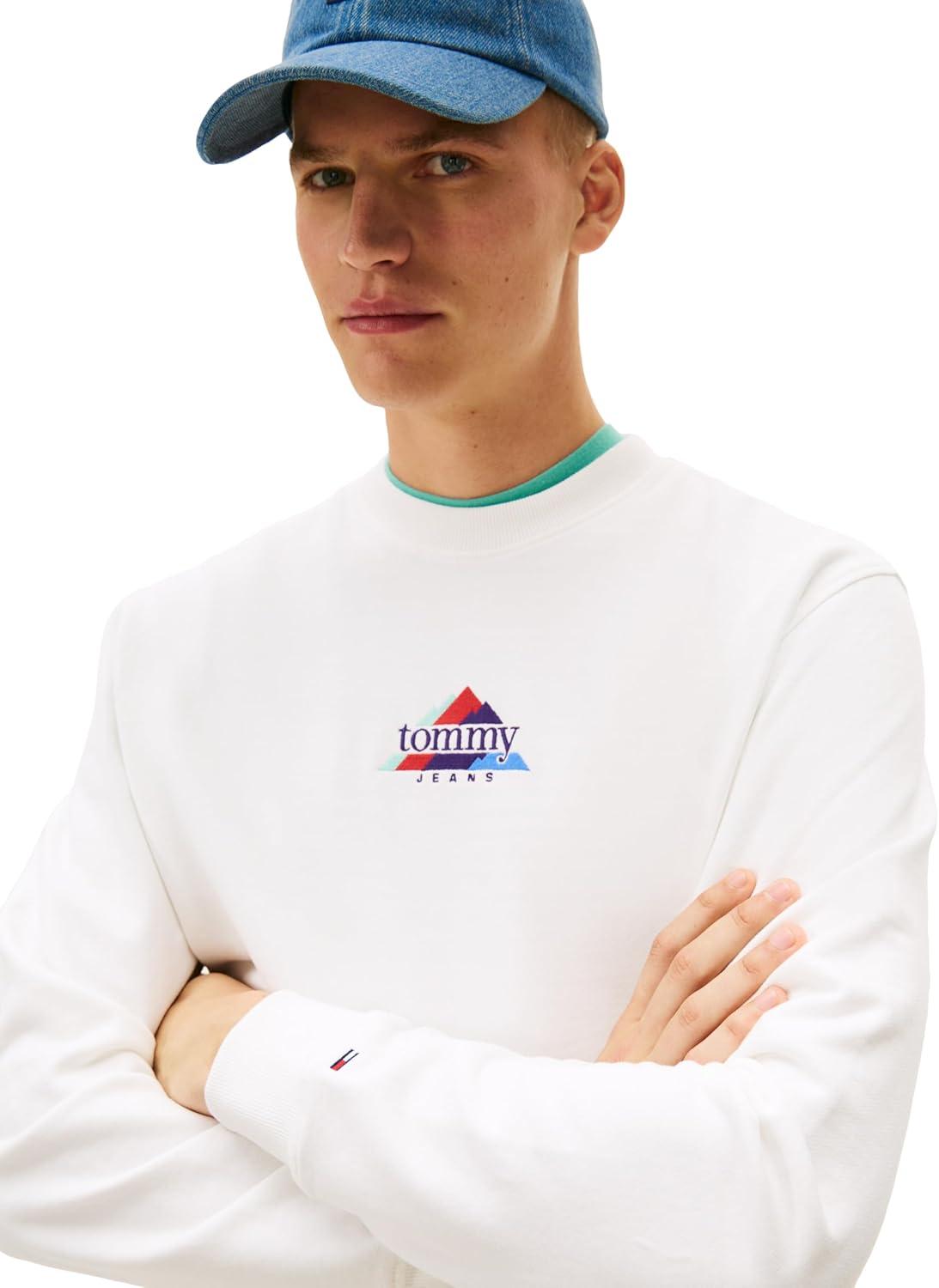 imageTommy Jeans mens Medium Weight Crewneck Sweatshirt With Embroidered Archival LogoEcru