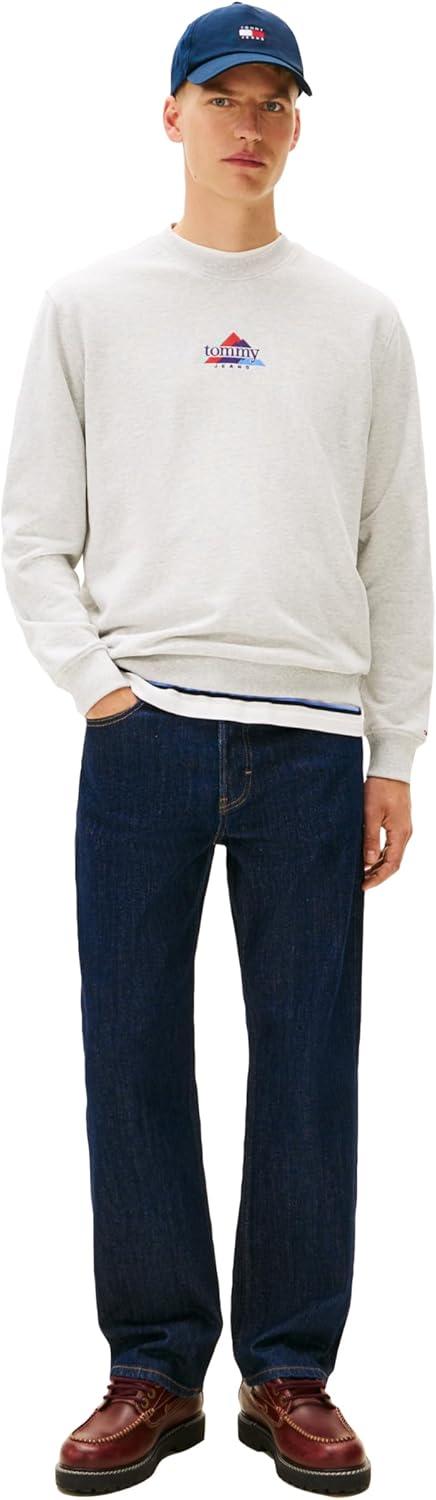 imageTommy Jeans mens Medium Weight Crewneck Sweatshirt With Embroidered Archival LogoIce Grey Heather