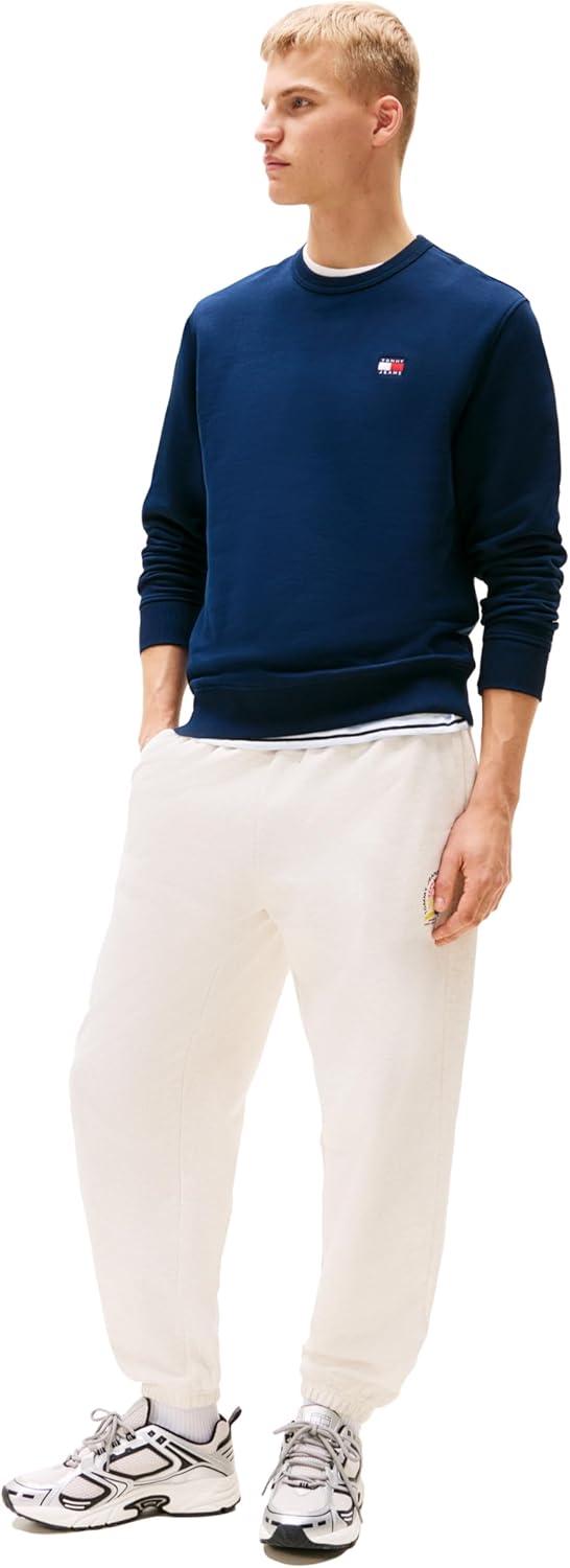 imageTommy Jeans mens Medium Weight Crewneck Sweatshirt With Embroidered Flag LogoDark Night Navy