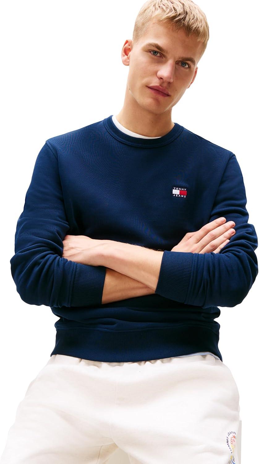 imageTommy Jeans mens Medium Weight Crewneck Sweatshirt With Embroidered Flag LogoDark Night Navy