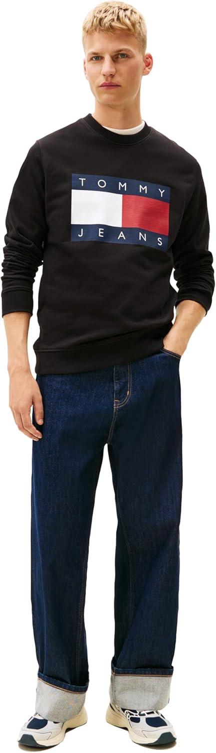 imageTommy Jeans mens Medium Weight Crewneck Sweatshirt With Printed Flag LogoBlack