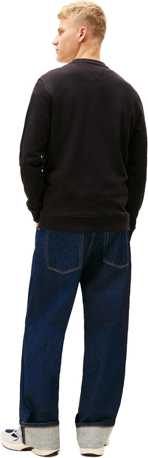 imageTommy Jeans mens Medium Weight Crewneck Sweatshirt With Printed Flag LogoBlack
