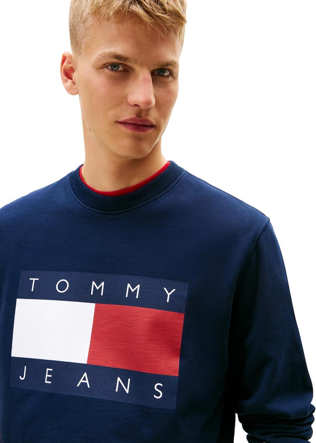 imageTommy Jeans mens Medium Weight Crewneck Sweatshirt With Printed Flag LogoDark Night Navy