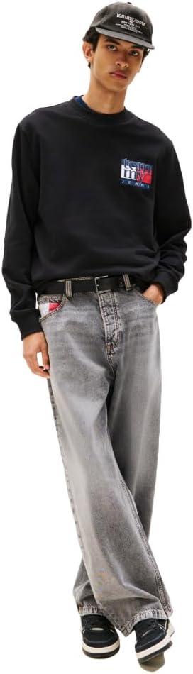 imageTommy Jeans mens Medium Weight Crewneck Sweatshirt With Printed LogoBlack