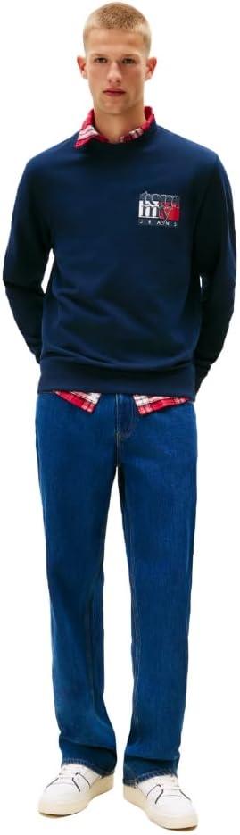 imageTommy Jeans mens Medium Weight Crewneck Sweatshirt With Printed LogoDark Night Navy