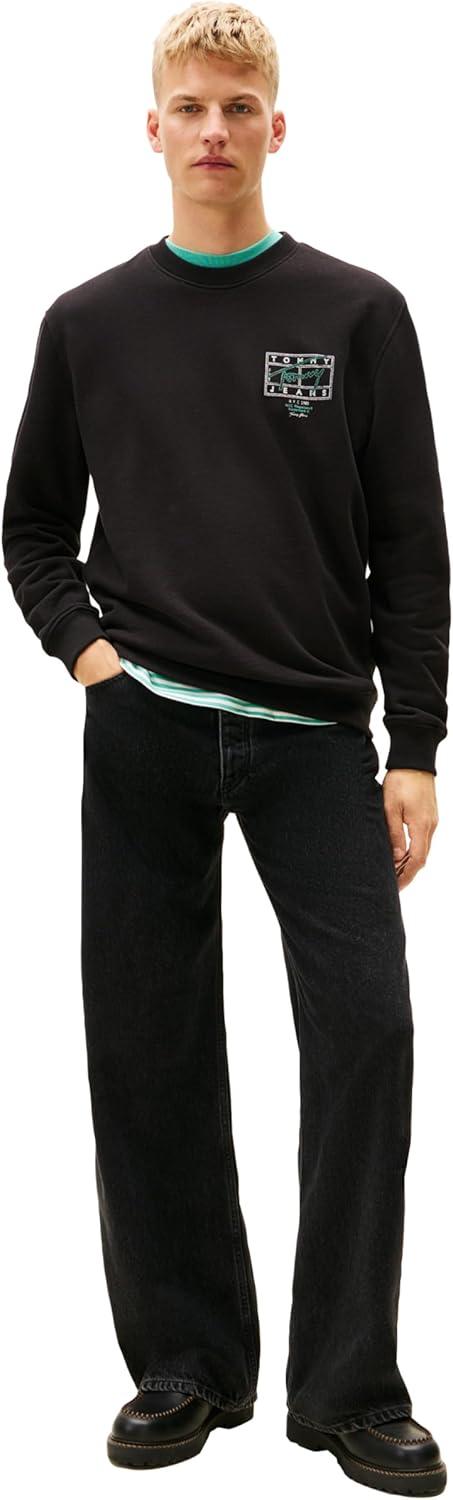 imageTommy Jeans mens Medium Weight Crewneck Sweatshirt With Signature Printed Archival GraphicBlack