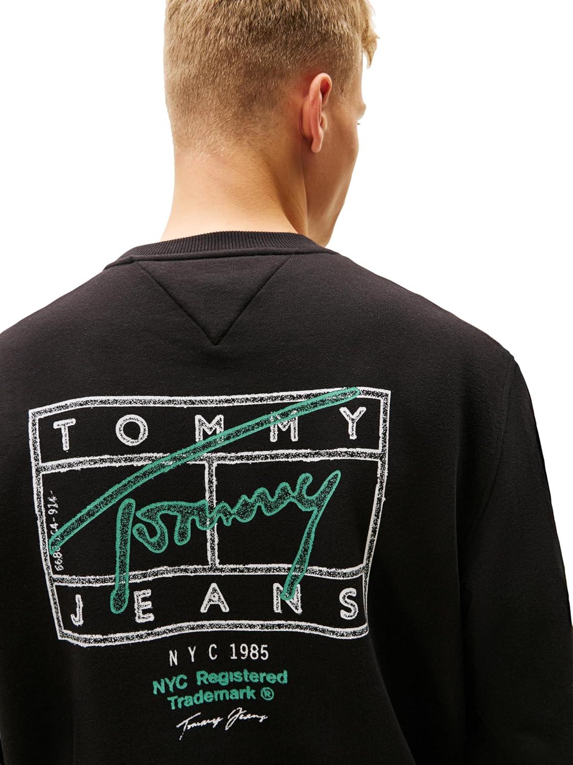 imageTommy Jeans mens Medium Weight Crewneck Sweatshirt With Signature Printed Archival GraphicBlack