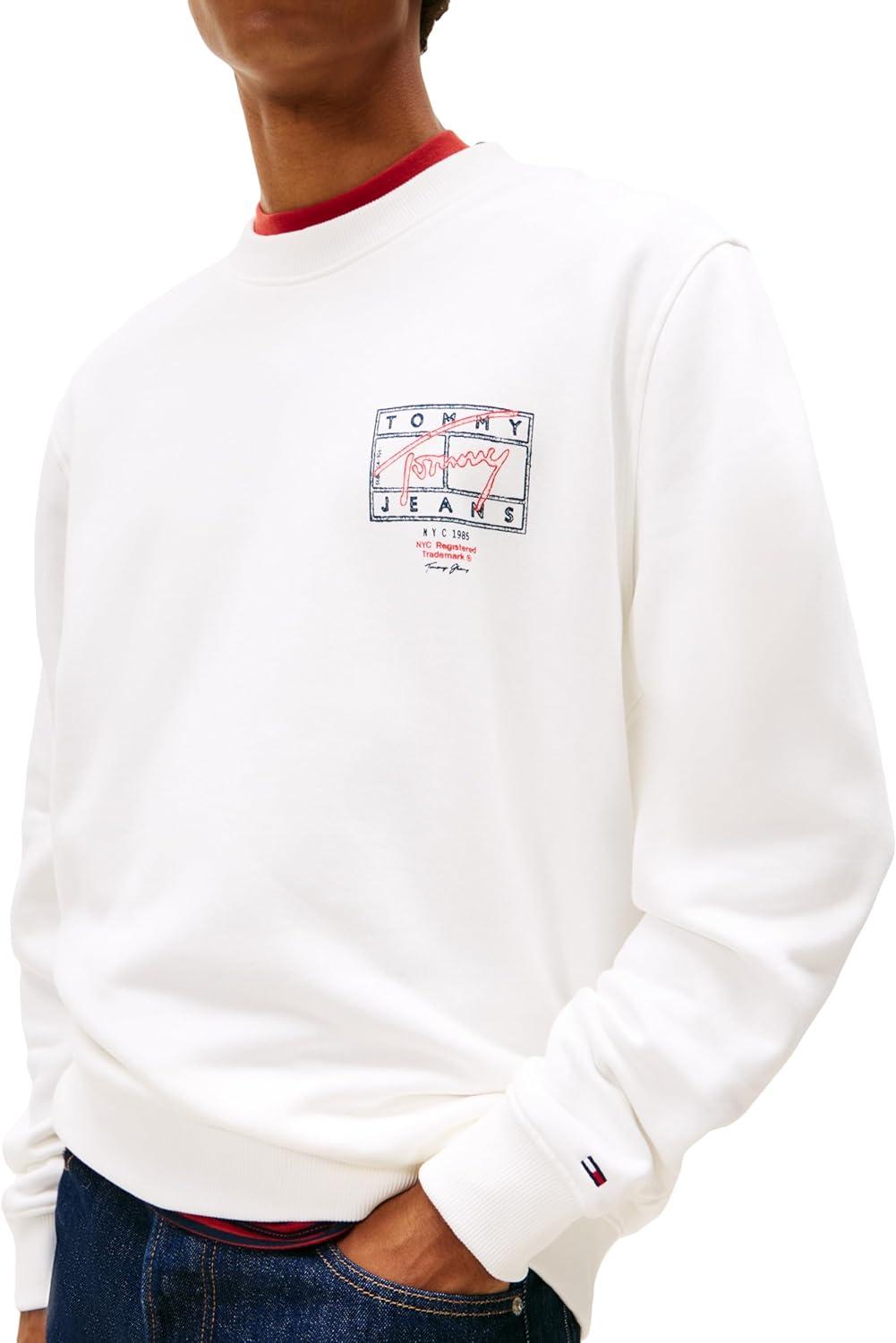 imageTommy Jeans mens Medium Weight Crewneck Sweatshirt With Signature Printed Archival GraphicEcru