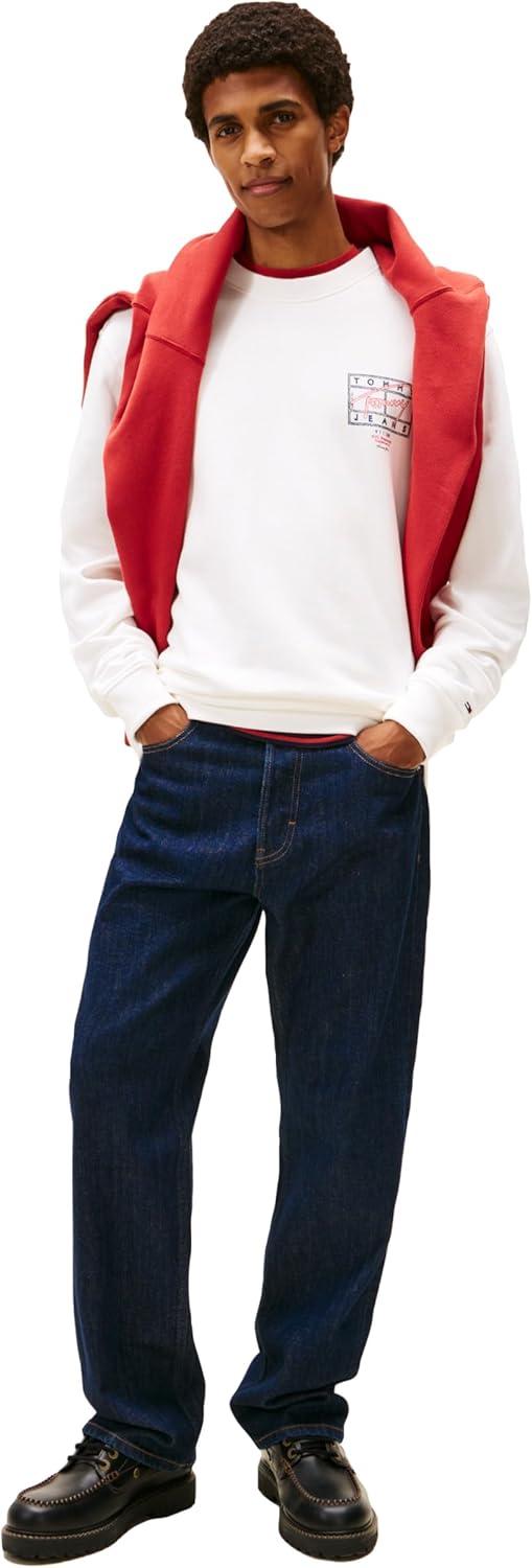 imageTommy Jeans mens Medium Weight Crewneck Sweatshirt With Signature Printed Archival GraphicEcru