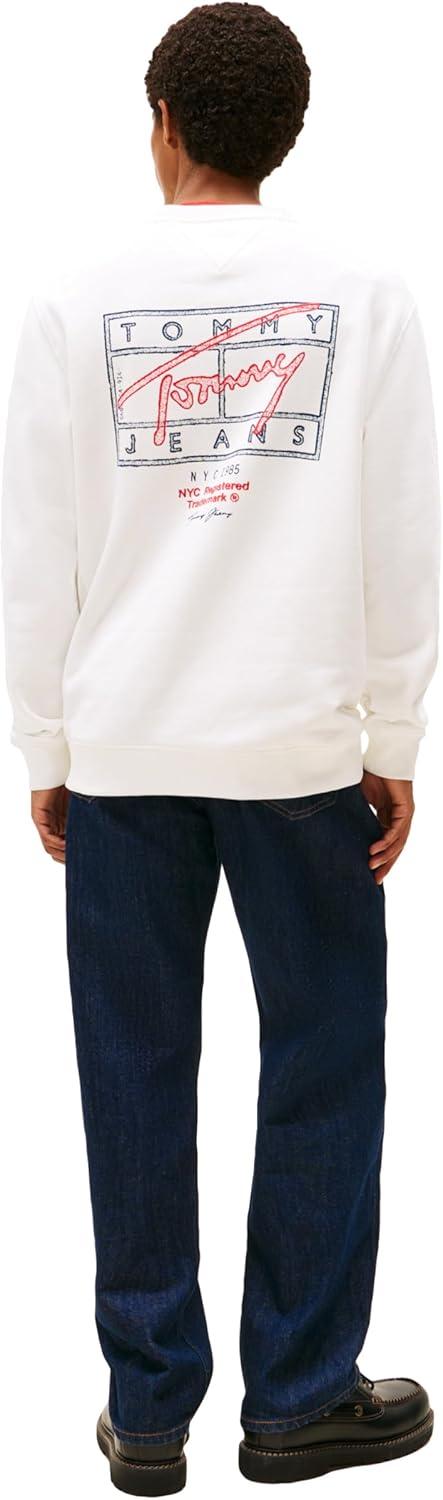 imageTommy Jeans mens Medium Weight Crewneck Sweatshirt With Signature Printed Archival GraphicEcru