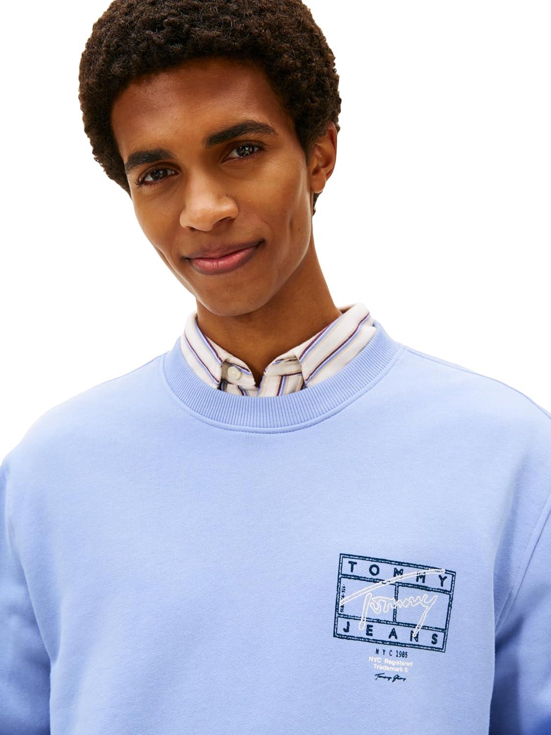 imageTommy Jeans mens Medium Weight Crewneck Sweatshirt With Signature Printed Archival GraphicNordic Iris