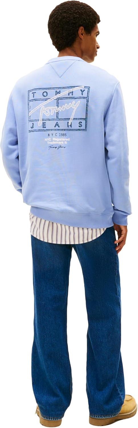 imageTommy Jeans mens Medium Weight Crewneck Sweatshirt With Signature Printed Archival GraphicNordic Iris