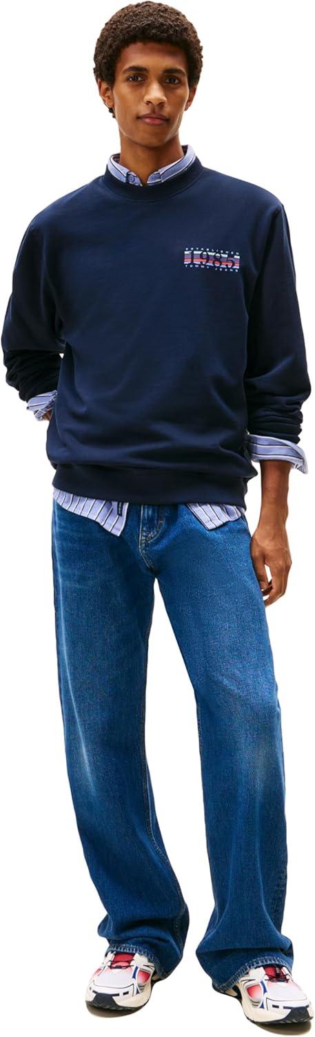 imageTommy Jeans mens Medium Weight Crewneck Sweatshirt With Signature Printed Back GraphicDark Night Navy